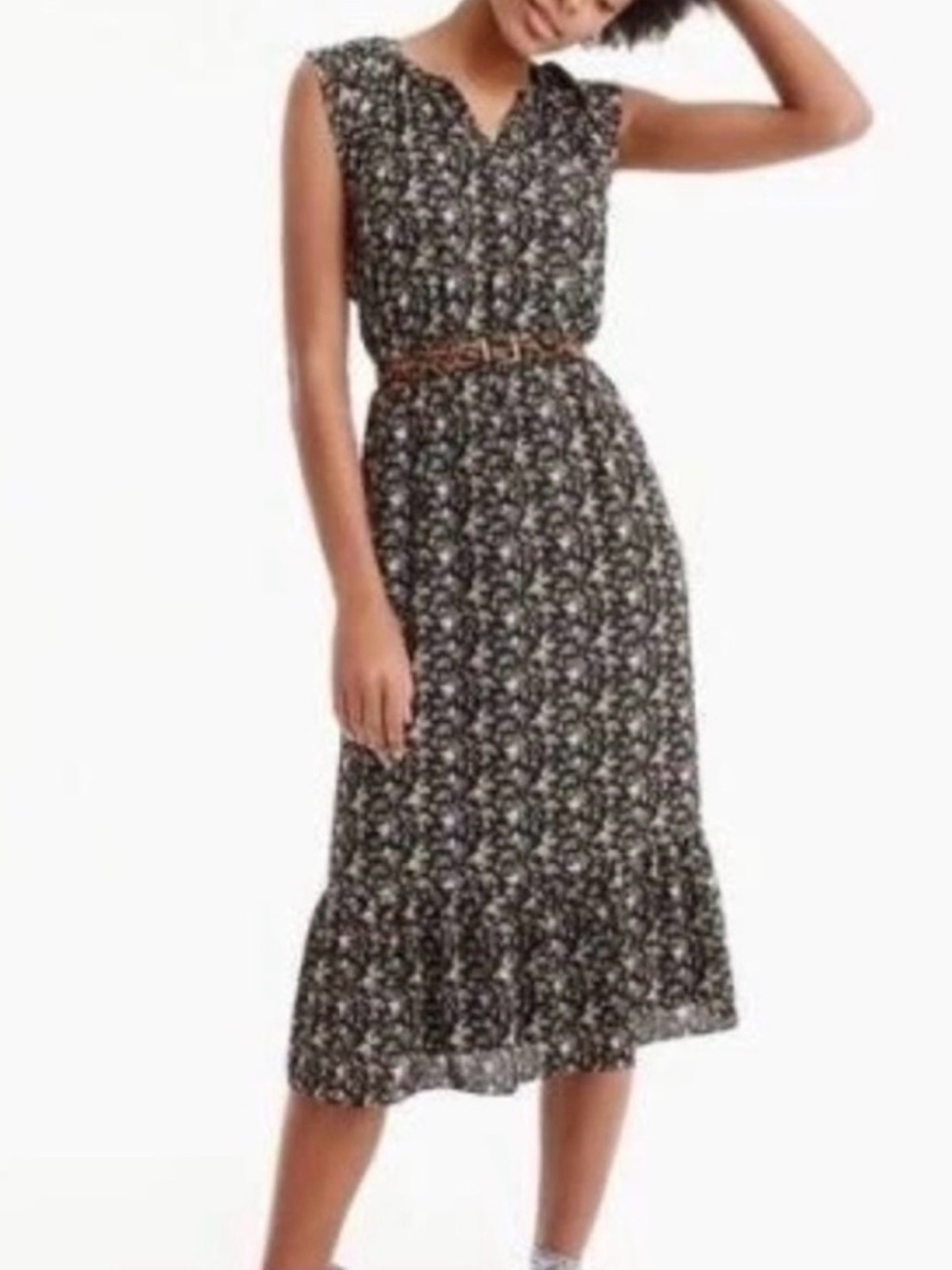 J. Crew Floral Midi Dress in Black Size Small